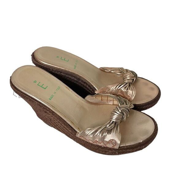 E Made In Italy Leather Jute Platform Wedge Sandals Rose Gold Size 39 8 - Picture 2 of 7